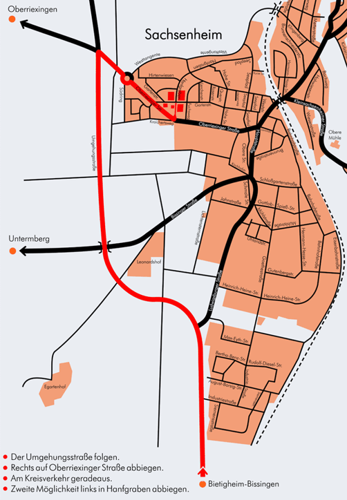 Karte Bietigheim nach Sachsenheim